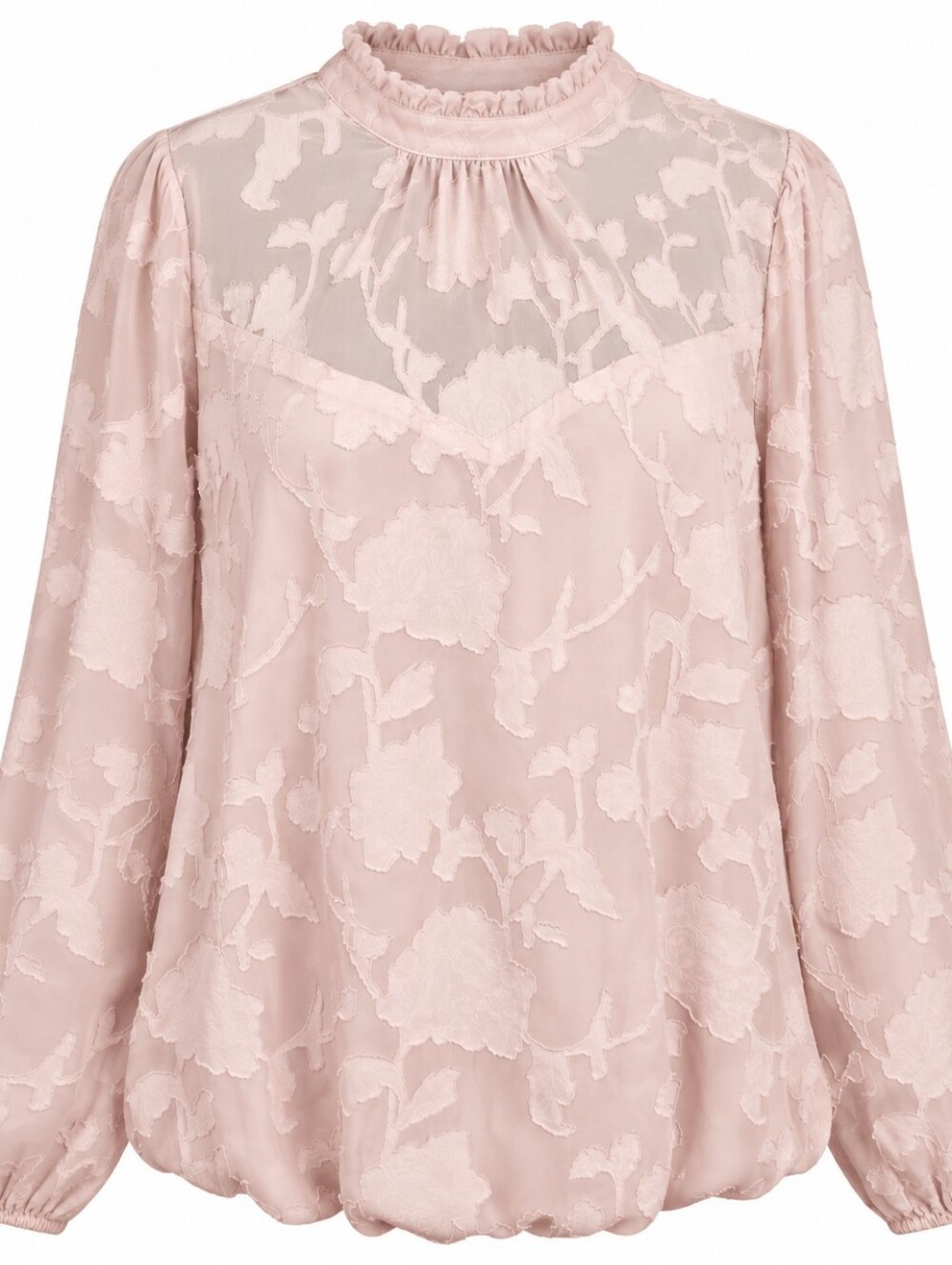 TORRID | Pink 3D Tonal Floral‎ Sheer Ruffle Mock Neck Bubble Hem Blouse | 2X